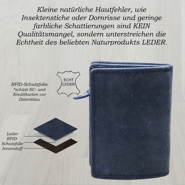 flevado Geldbörse Unisex Damen Herren Echt Leder RFID Schutz Blau